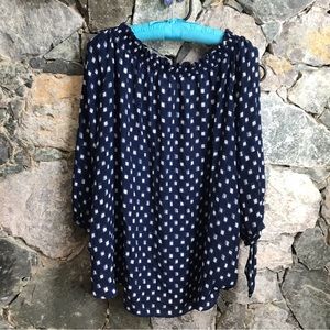 a.n.a. A New Approach Square dot polyester navy blue long sleeve top size XL